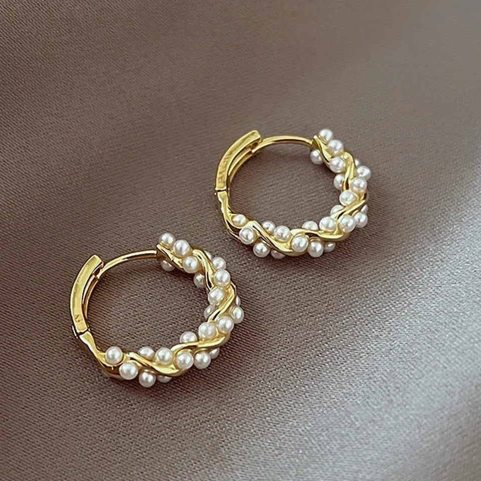 Elegant French Hoop Earrings | Imitation Pearl 0