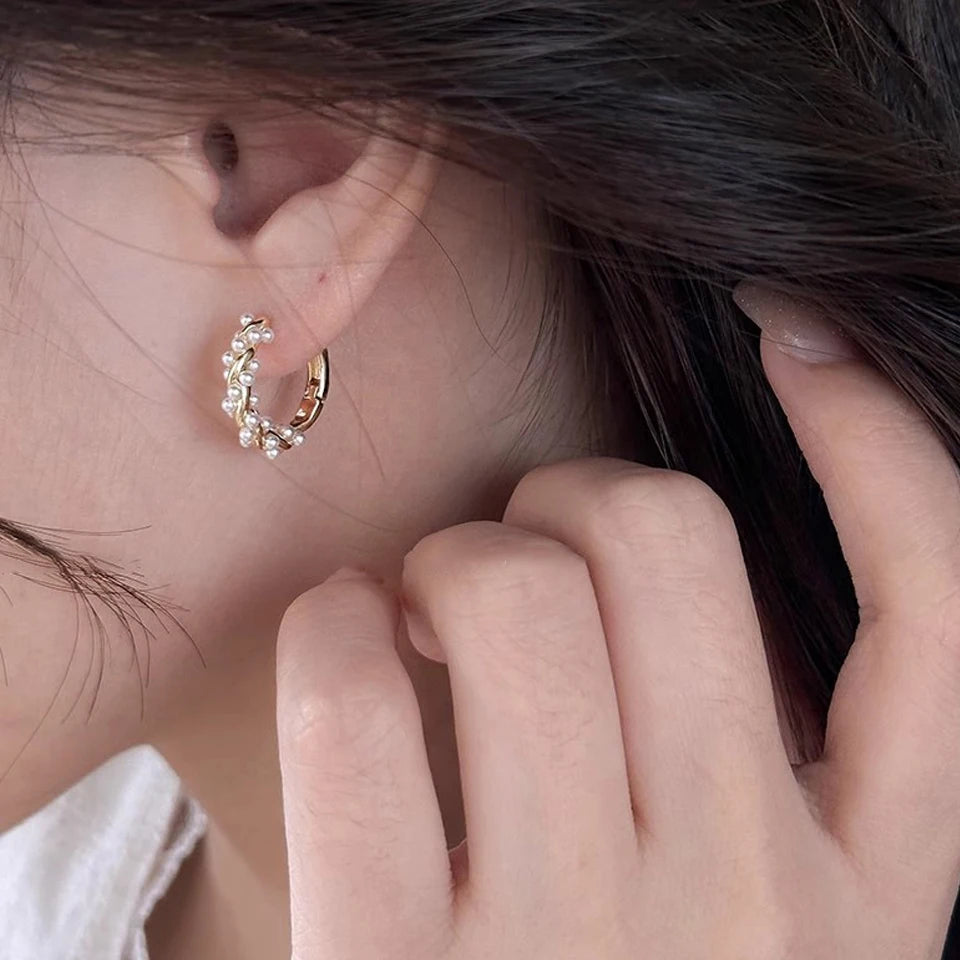 Elegant French Hoop Earrings | Imitation Pearl 1