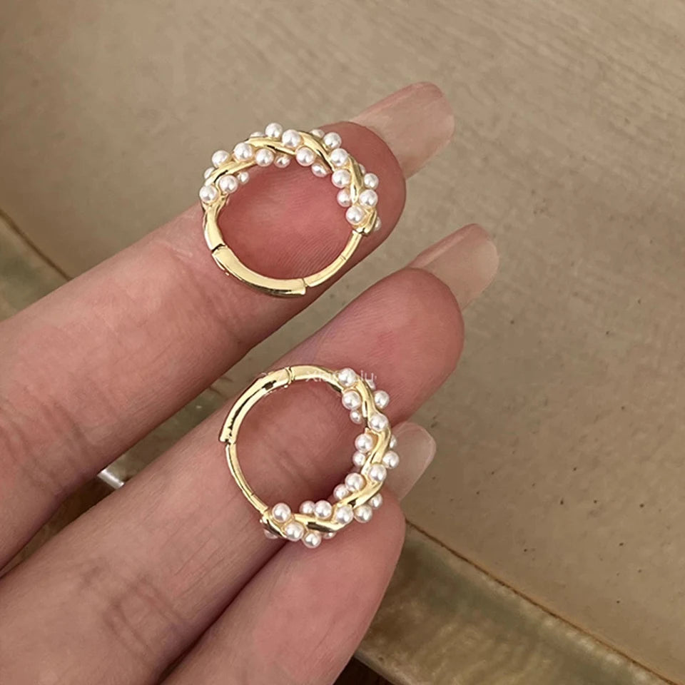 Elegant French Hoop Earrings | Imitation Pearl 2