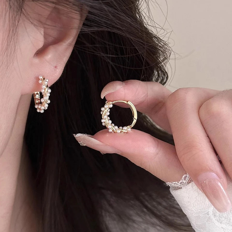 Elegant French Hoop Earrings | Imitation Pearl 3
