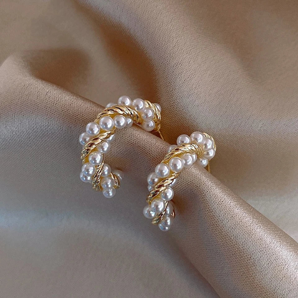 Elegant French Hoop Earrings | Imitation Pearl 4