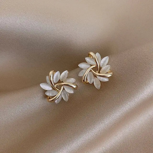 Elegant Gold Earrings | Gold and White Opals 0