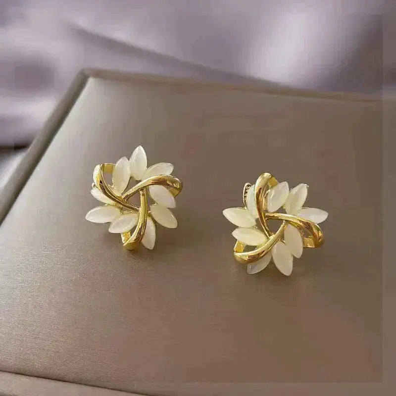 Elegant Gold Earrings | Gold and White Opals 1
