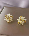 Elegant Gold Earrings | Gold and White Opals 1