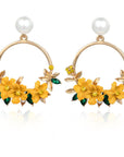 Elegant Gold Flower and Pearl Earrings | Gold 3