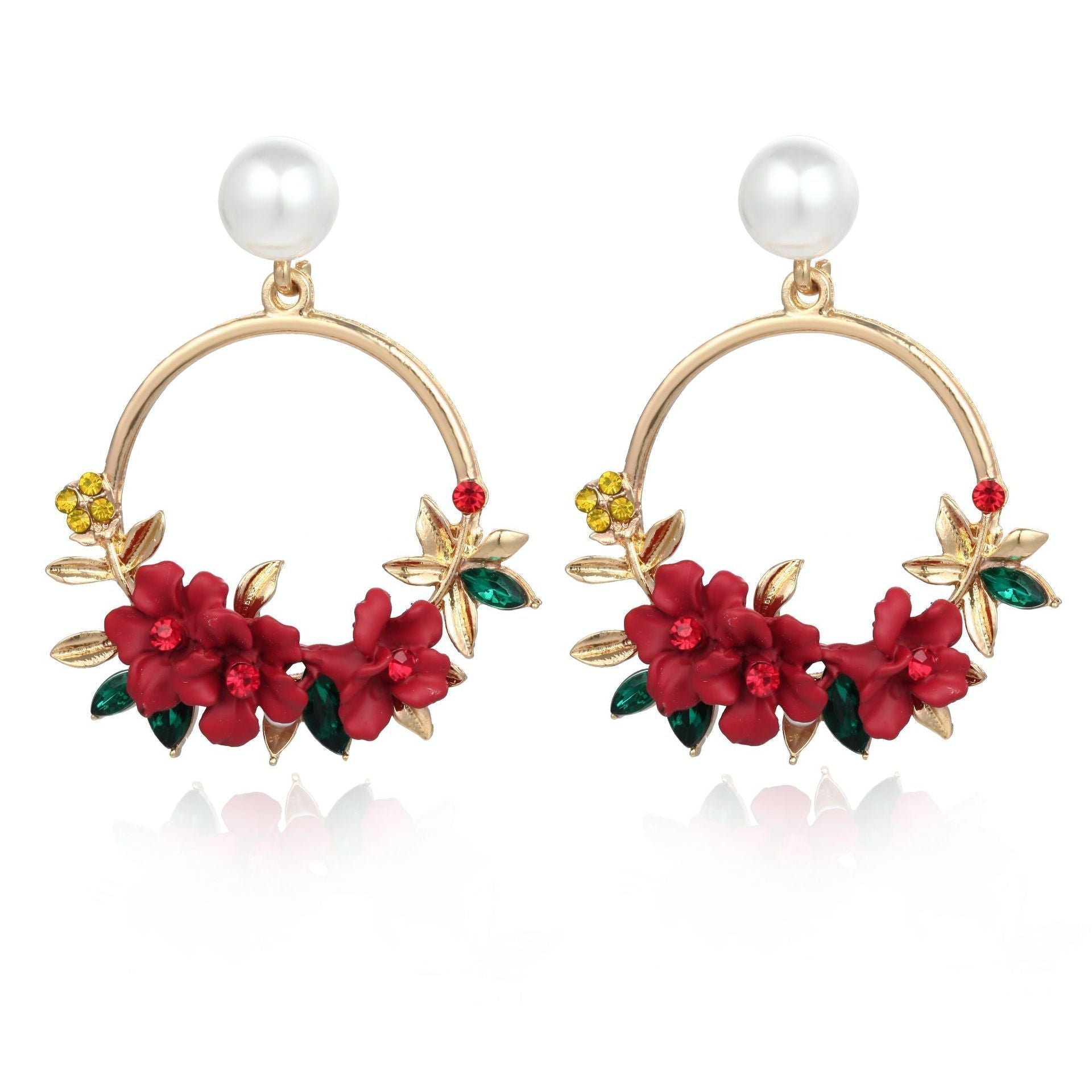 Elegant Gold Flower and Pearl Earrings | Gold 4