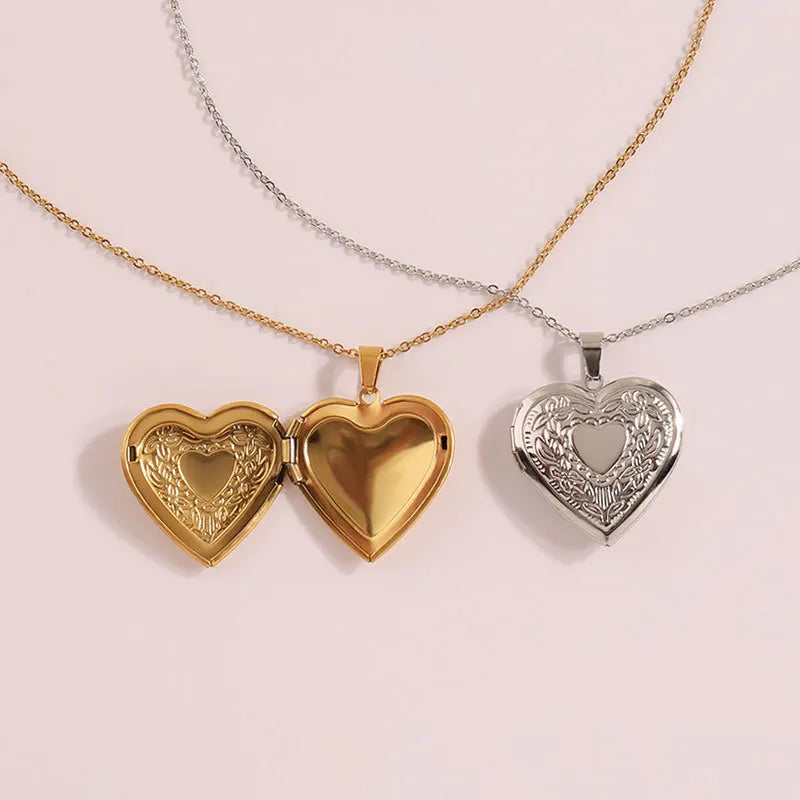 Elegant Gold Heart Photo Locket Necklace | Gold 4