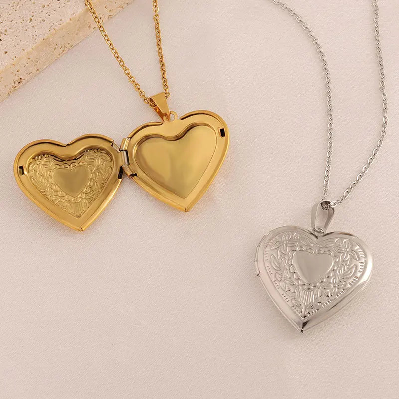 Elegant Gold Heart Photo Locket Necklace | Gold 6