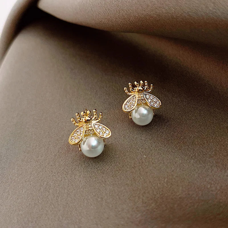 Elegant Honey Bee Pearl Stud Earrings | Gold-Tone Jewelry | Nature-Inspired Accessories 1