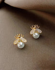Elegant Honey Bee Pearl Stud Earrings | Gold-Tone Jewelry | Nature-Inspired Accessories 1