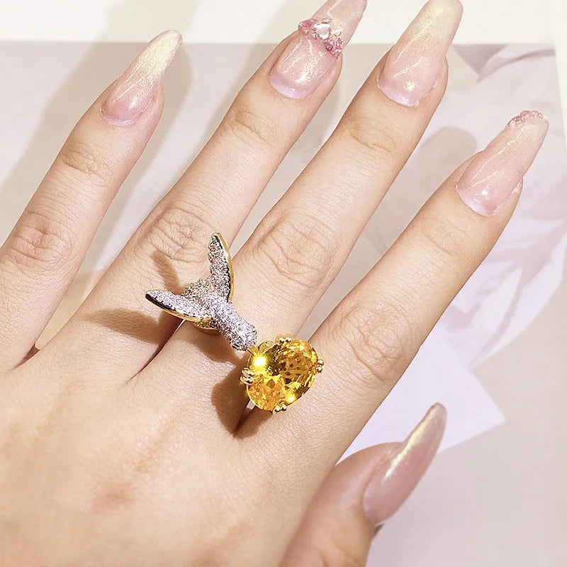 Elegant Hummingbird Gemstone Ring | Colorful Zircon | 14K Gold Plated | Vintage-Inspired Design 2