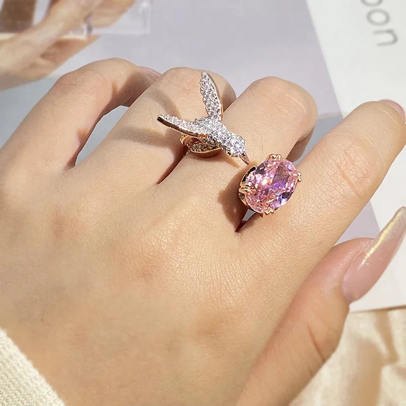 Elegant Hummingbird Gemstone Ring | Colorful Zircon | 14K Gold Plated | Vintage-Inspired Design 3
