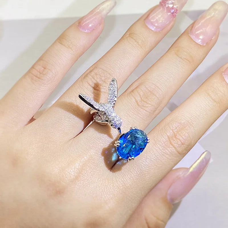 Elegant Hummingbird Gemstone Ring | Colorful Zircon | 14K Gold Plated | Vintage-Inspired Design 4
