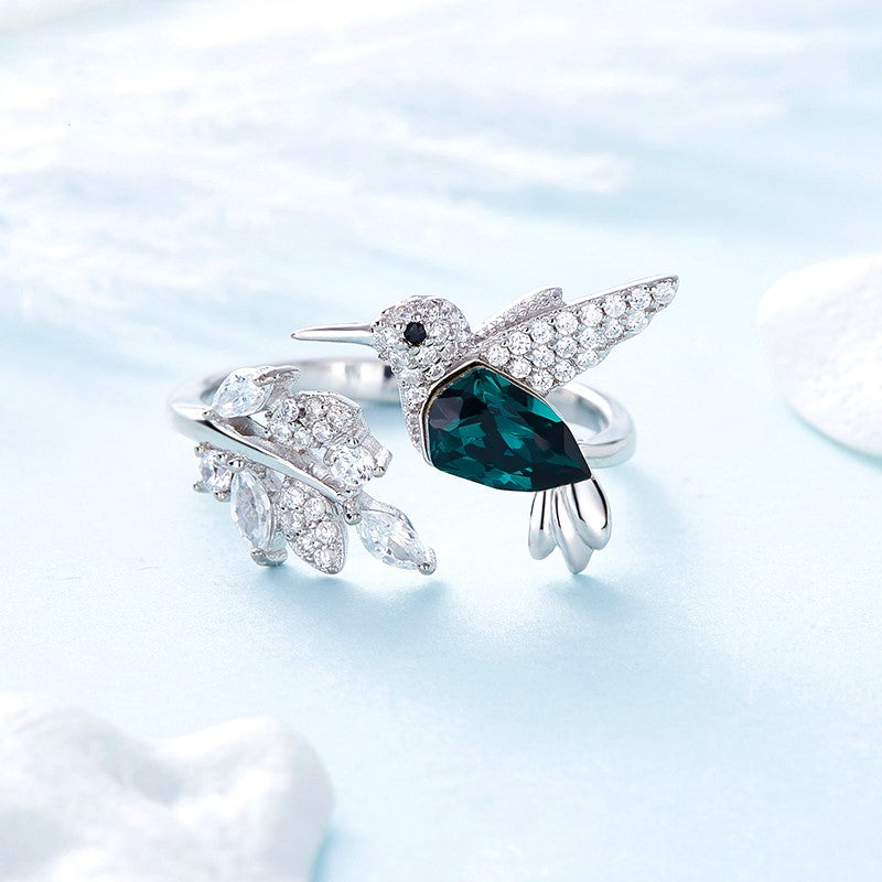 Elegant Hummingbird Ring | Rhinestone Jewelry | Adjustable Silver Accessory 1