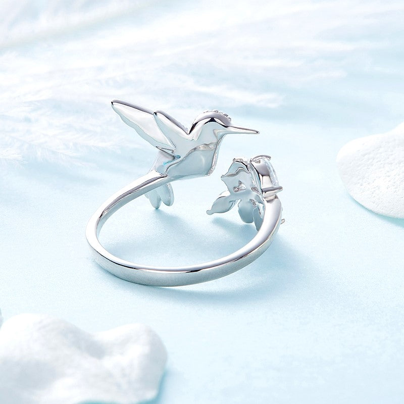 Elegant Hummingbird Ring | Rhinestone Jewelry | Adjustable Silver Accessory 2