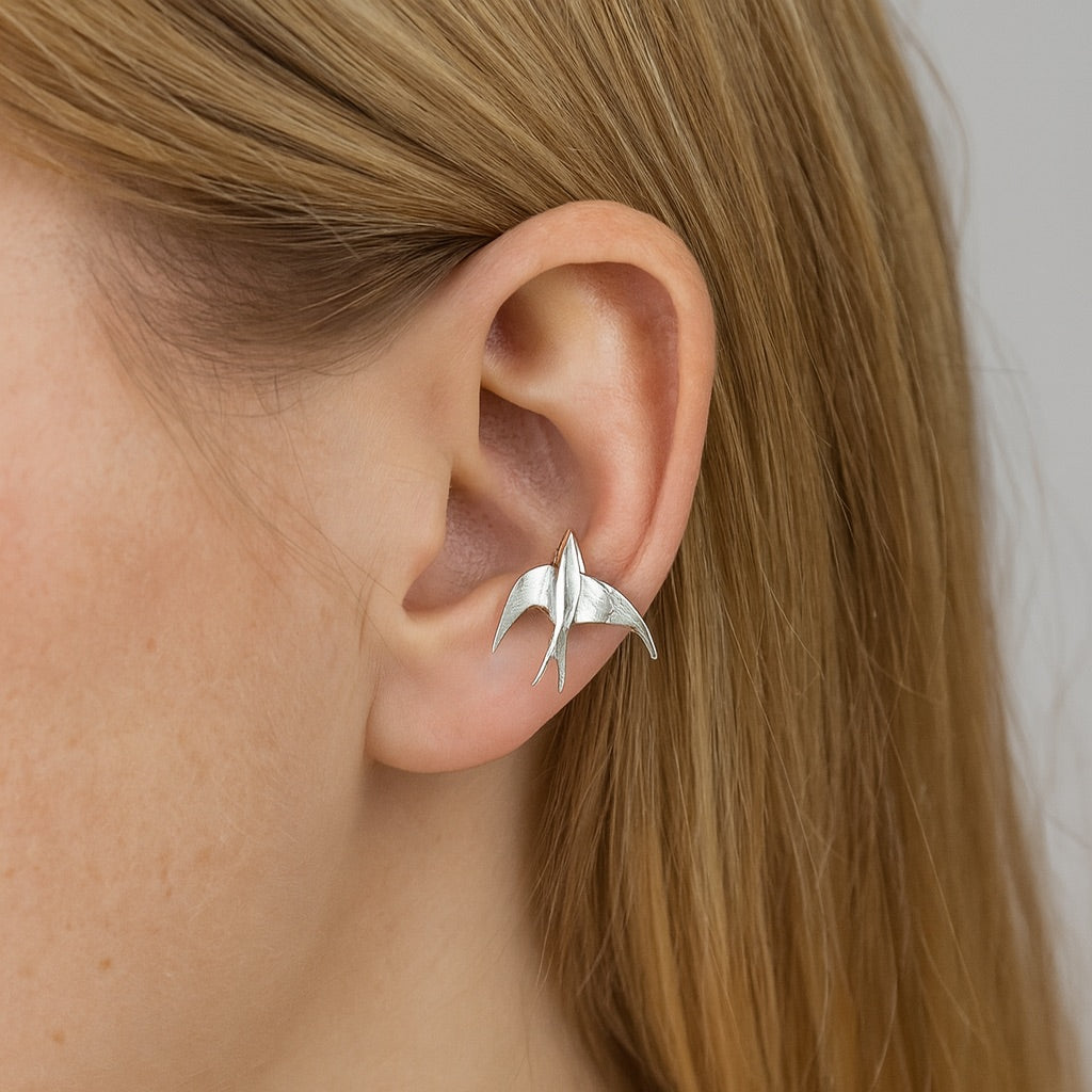 Elegant Women's Silver Swallow Bird Clip-On Earrings | Nature-Inspired Jewelry | Lightweight Comfort | Versatile Style 0