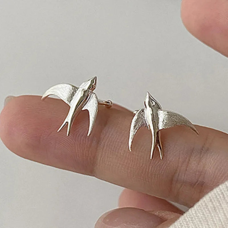 Elegant Women's Silver Swallow Bird Clip-On Earrings | Nature-Inspired Jewelry | Lightweight Comfort | Versatile Style 1