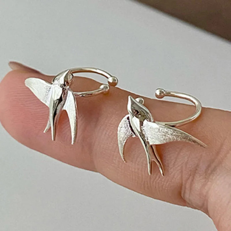 Elegant Women's Silver Swallow Bird Clip-On Earrings | Nature-Inspired Jewelry | Lightweight Comfort | Versatile Style 4