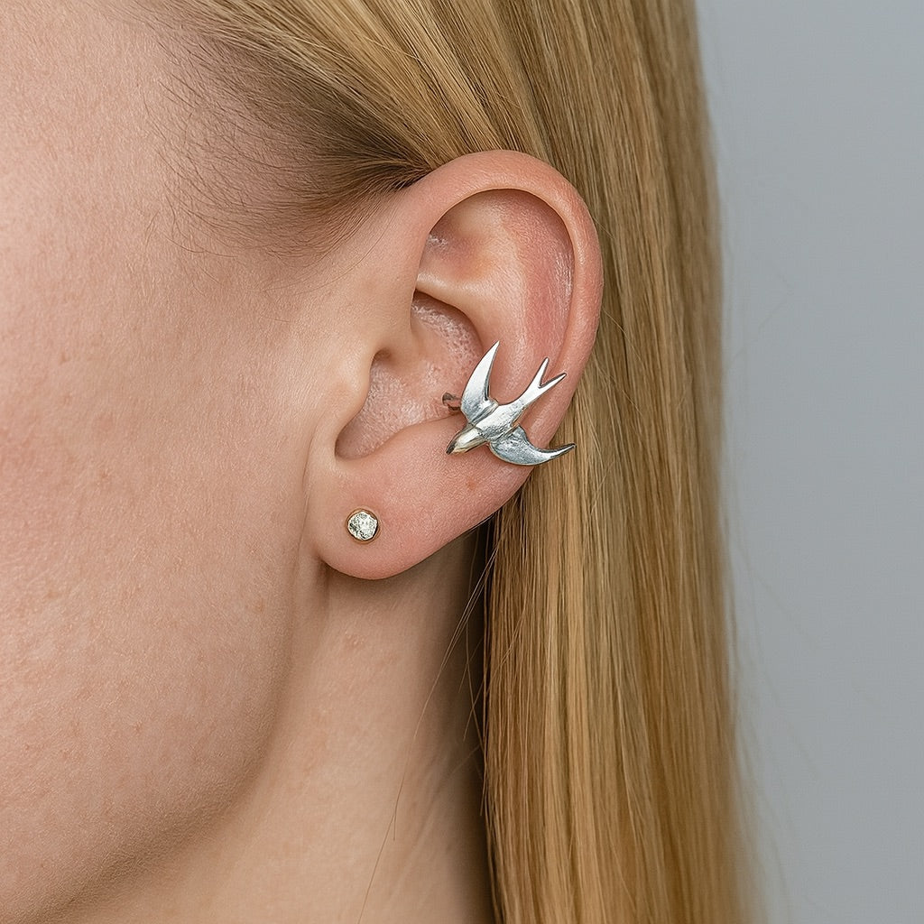 Elegant Women's Silver Swallow Bird Clip-On Earrings | Nature-Inspired Jewelry | Lightweight Comfort | Versatile Style 5