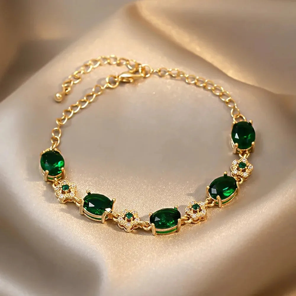 Enchanted Garden Bracelet | Gold-Toned Alloy with Green Crystals 0