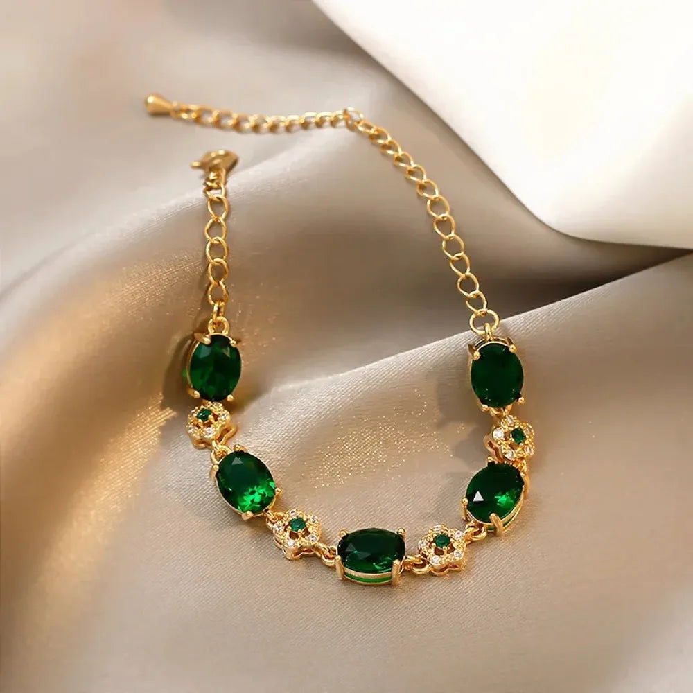 Enchanted Garden Bracelet | Gold-Toned Alloy with Green Crystals 1