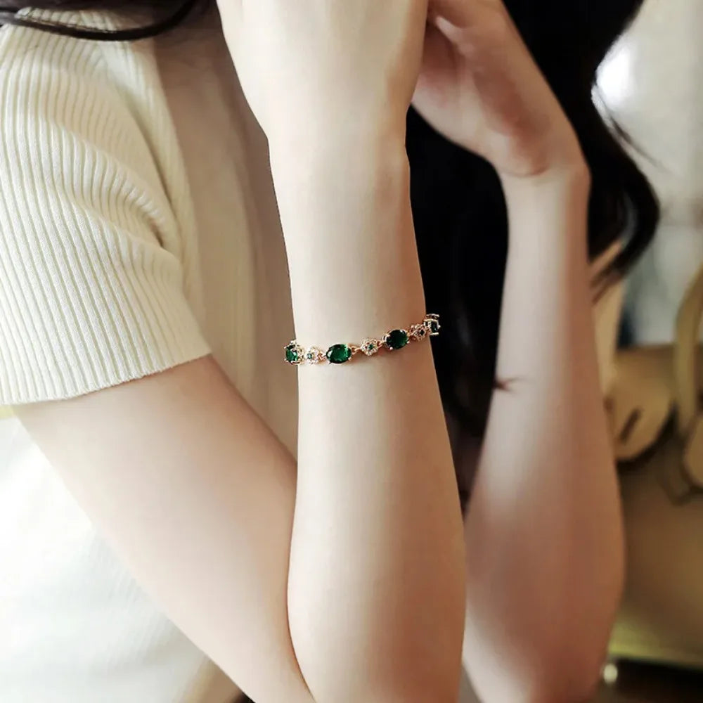 Enchanted Garden Bracelet | Gold-Toned Alloy with Green Crystals 2