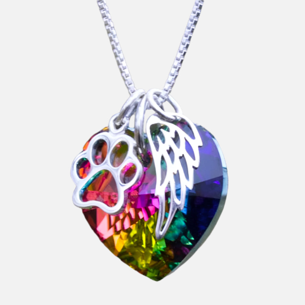 Eternal Pet Memorial Necklace | Heart Pendant | Rainbow Crystal | Angel Wings 2