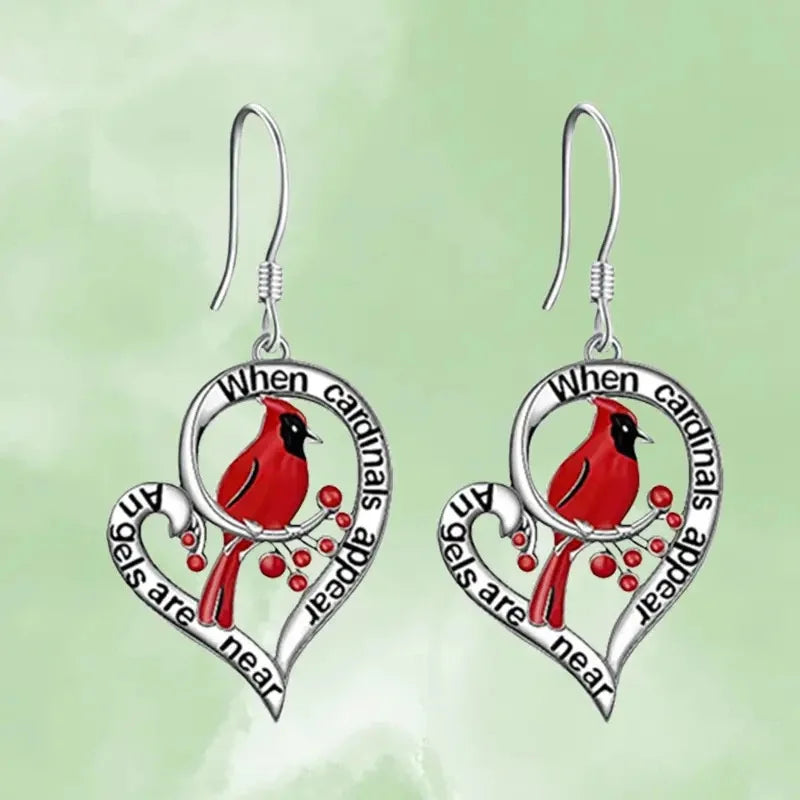 Evelyn's Cardinal Memorial Earrings | Heart Drop Design | Meaningful Jewelry | Symbol of Remembrance 0