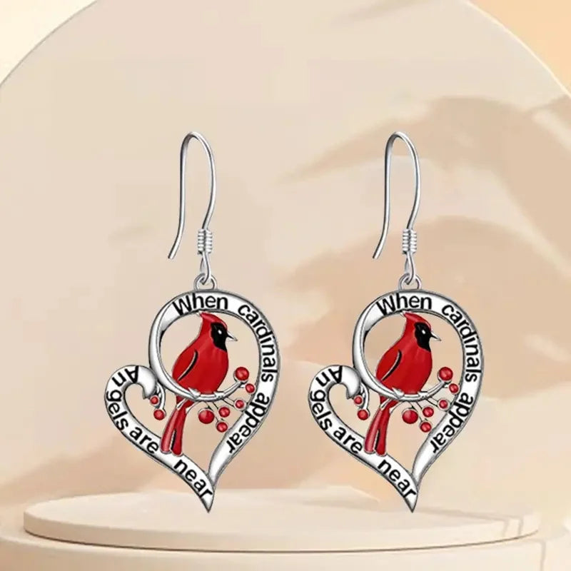 Evelyn's Cardinal Memorial Earrings | Heart Drop Design | Meaningful Jewelry | Symbol of Remembrance 1