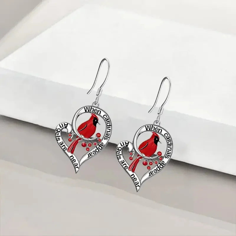 Evelyn's Cardinal Memorial Earrings | Heart Drop Design | Meaningful Jewelry | Symbol of Remembrance 3