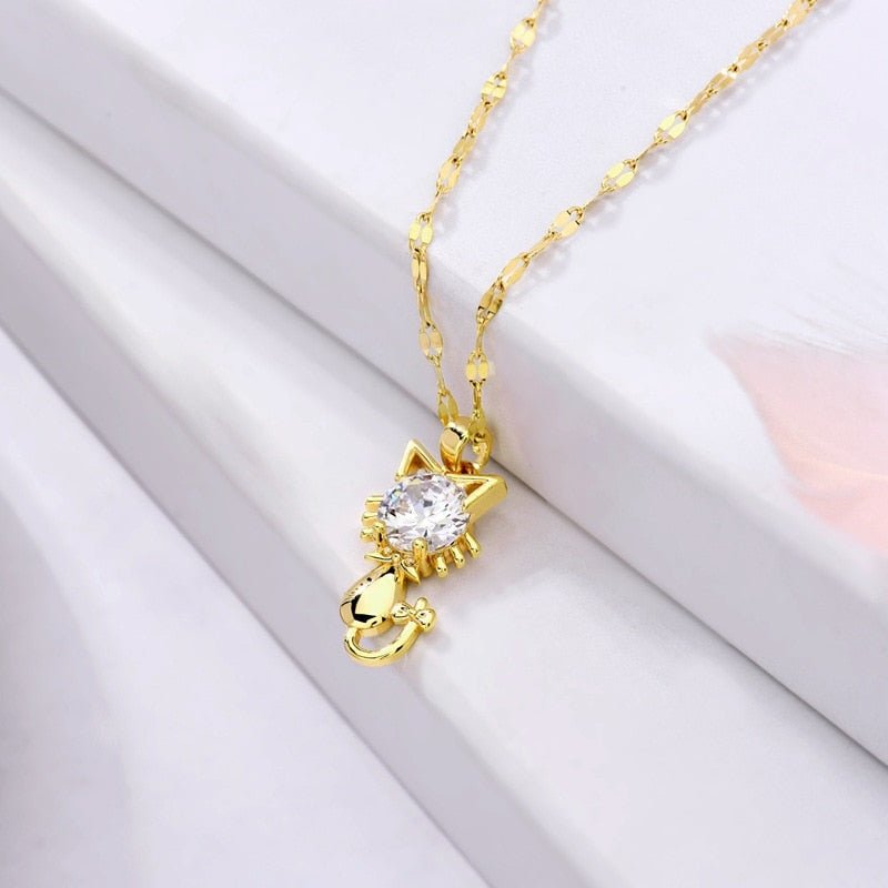 Feline Elegance | Cat Necklace | Gold-Plated Jewelry | Zircon Accent 0