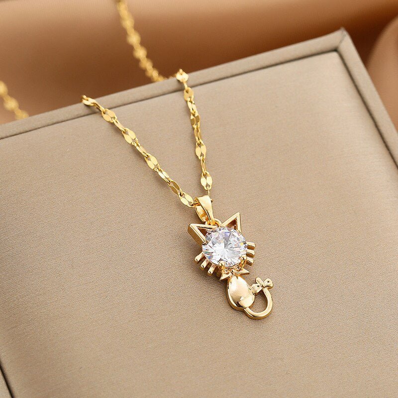Feline Elegance | Cat Necklace | Gold-Plated Jewelry | Zircon Accent 1