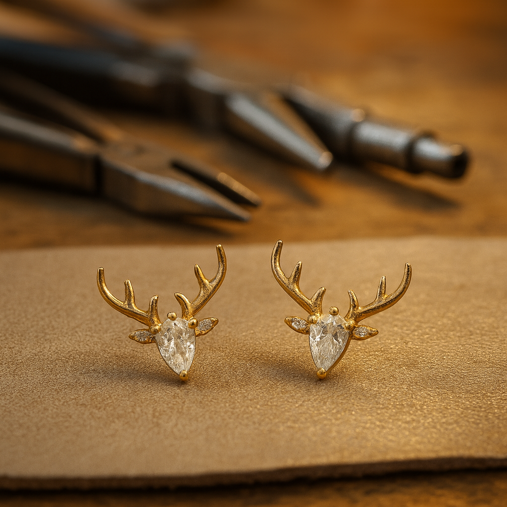 Festive Antler Earrings | Holiday Jewelry | Clear Zircon Accessories 0