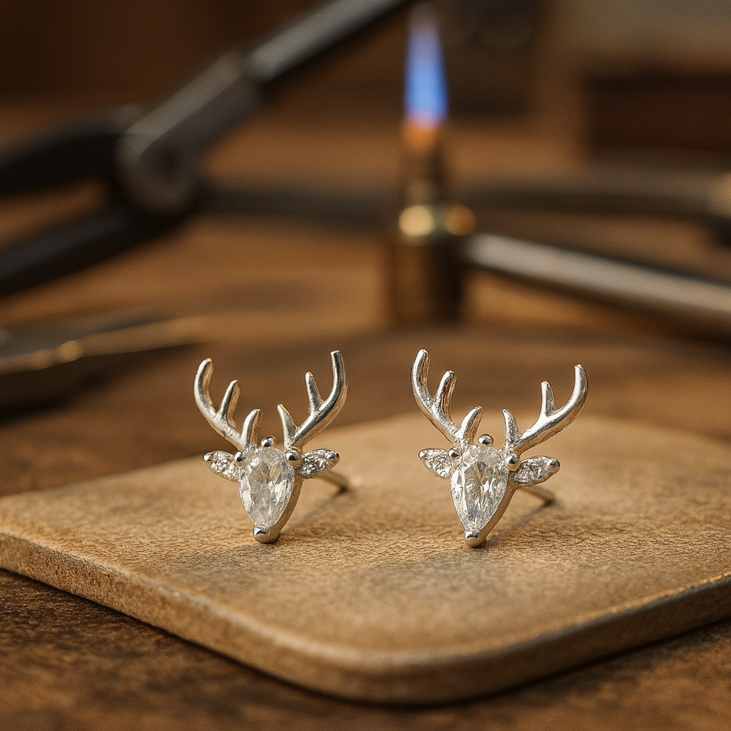 Festive Antler Earrings | Holiday Jewelry | Clear Zircon Accessories 1