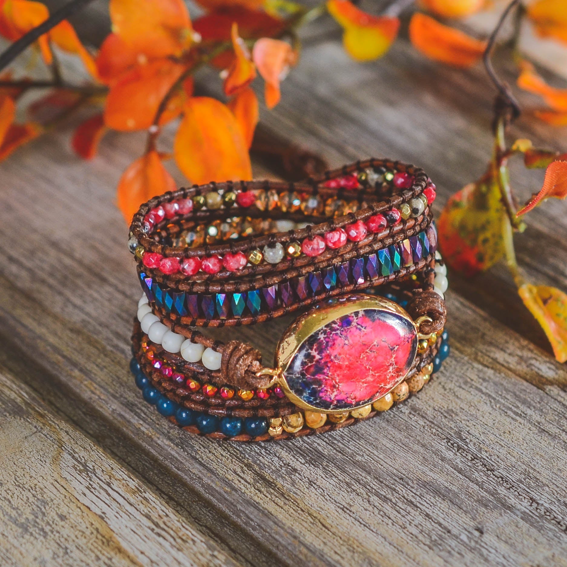 Fire Imperial Jasper Wrap Bracelet | Natural Stones 0