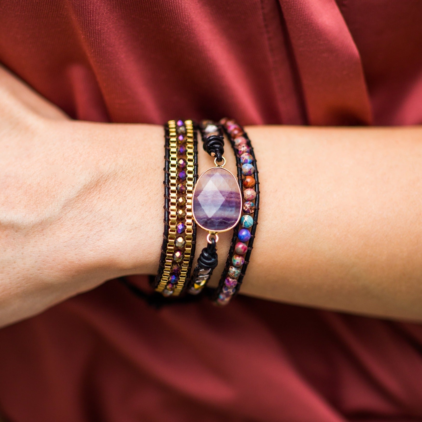 Fluorite Protection Bracelet | Genuine Leather 1