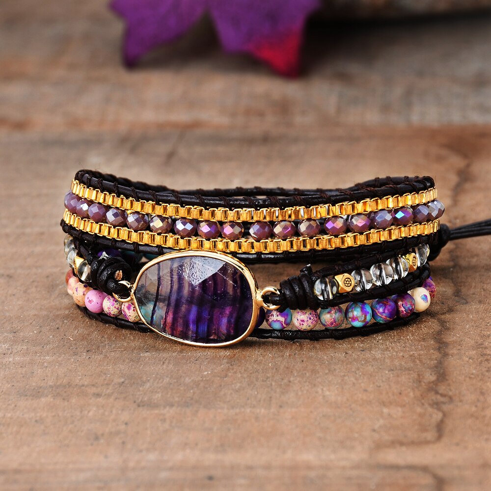 Fluorite Protection Bracelet | Genuine Leather 2