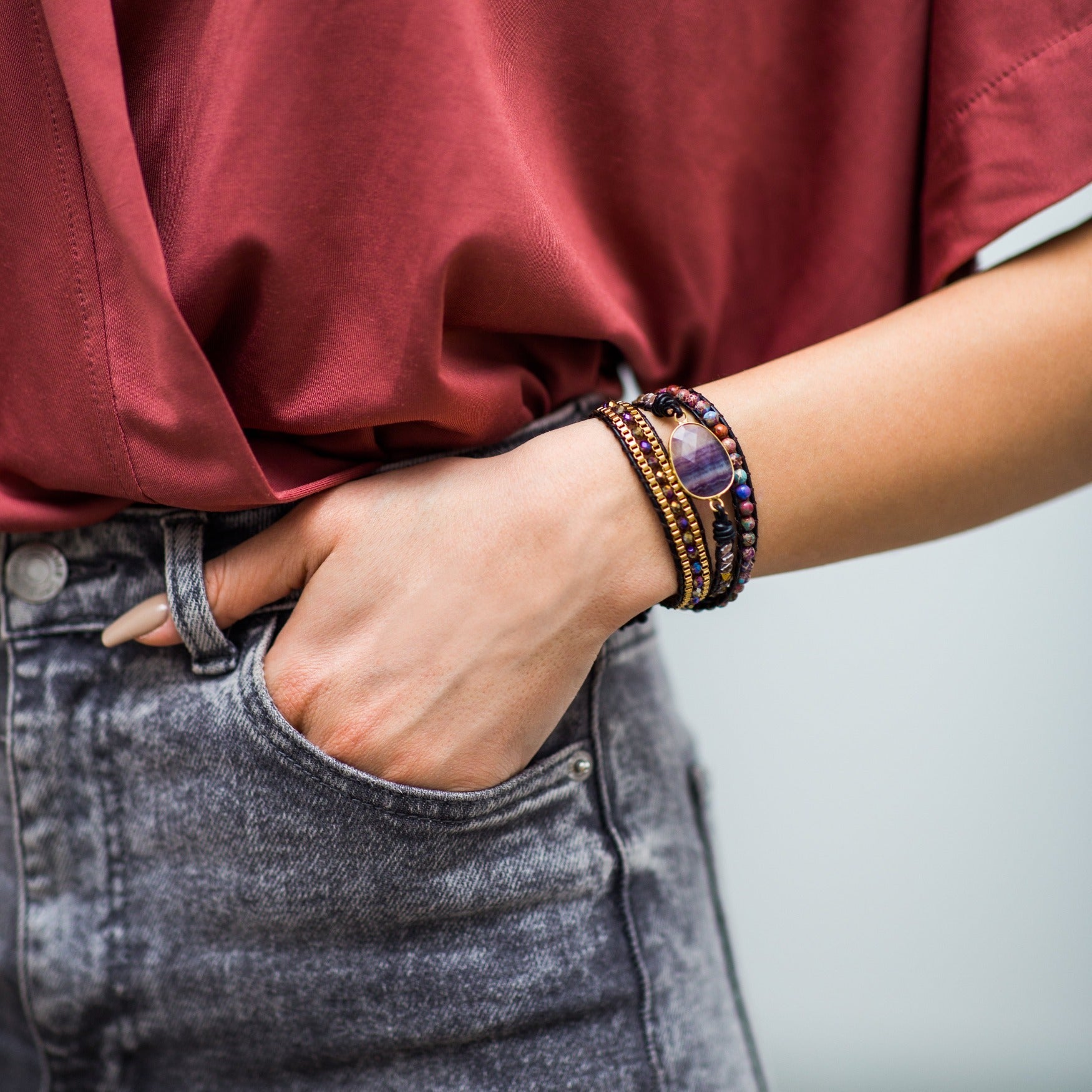 Fluorite Protection Bracelet | Genuine Leather 4