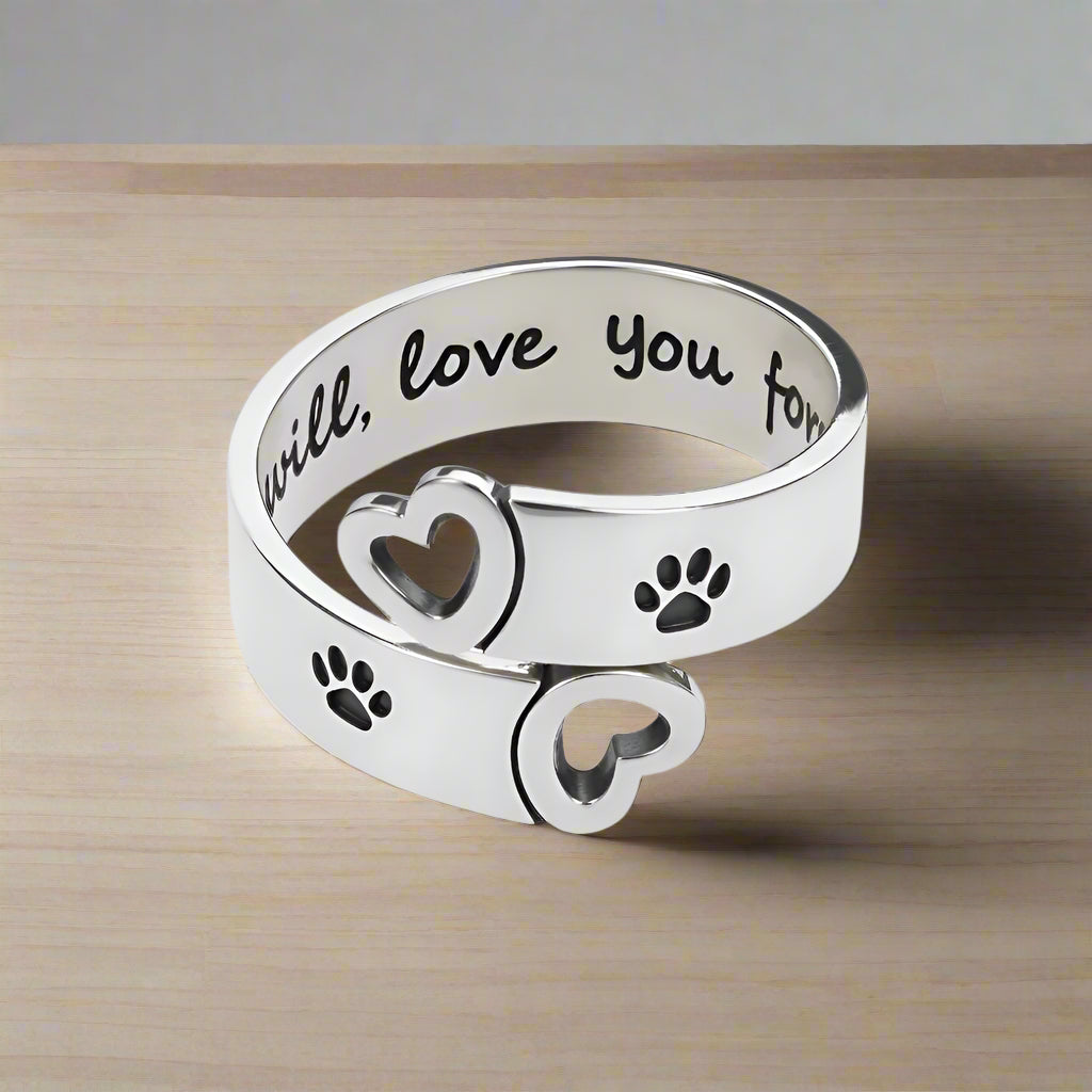 Forever Love Paw Print Ring | Adjustable Ring | Stainless Steel Ring | Pet Lover Jewelry 0