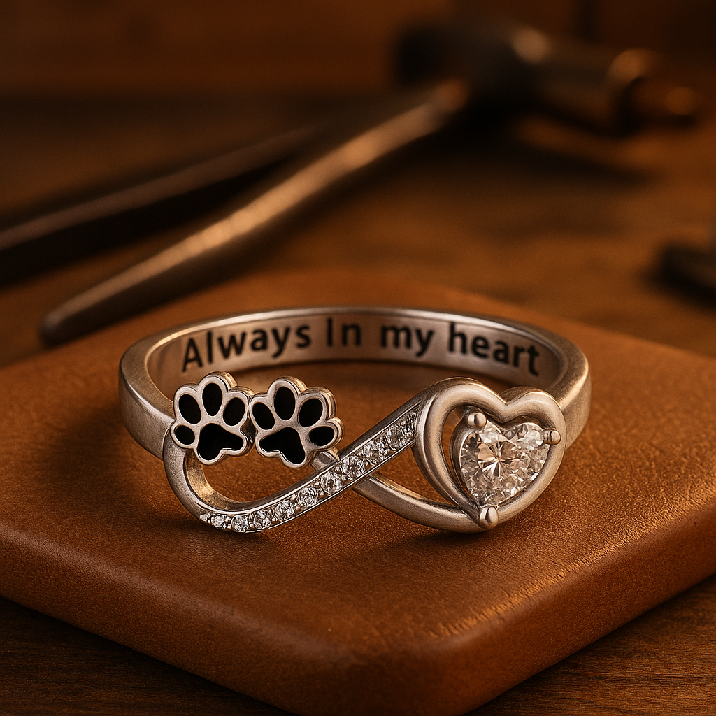 Furry Friend | Infinity Ring | Paw Print Jewelry | Heart Design Tribute 0