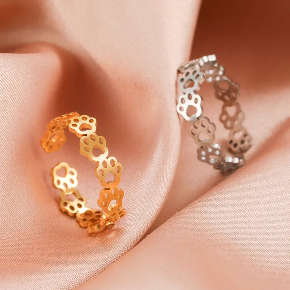 Furry Heart | Paw Print Ring | Adjustable Pet Tribute | Stainless Steel Keepsake 3