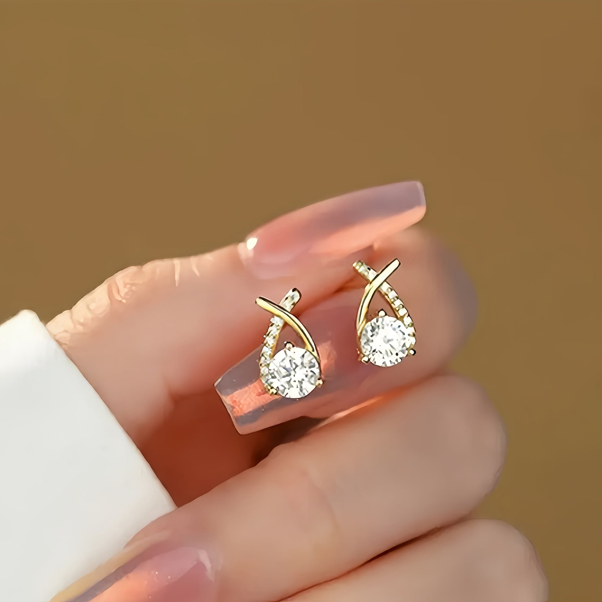 Golden Cross Zirconia Earrings | Gold 6
