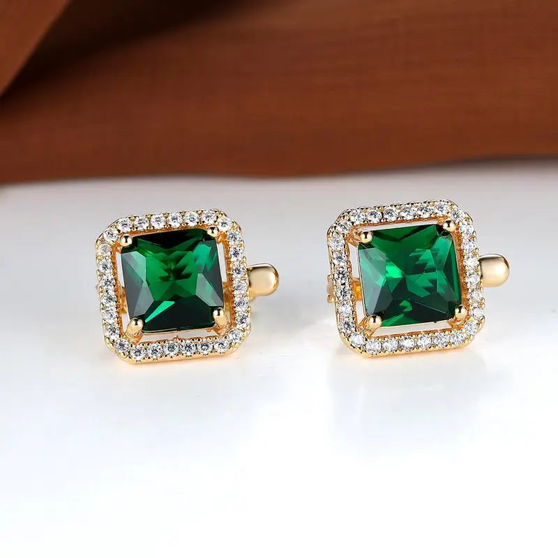 Golden Green Square Zirconia Earrings | Gold 3