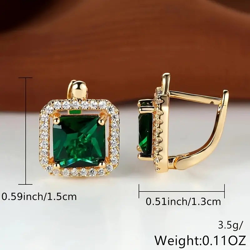 Golden Green Square Zirconia Earrings | Gold 4
