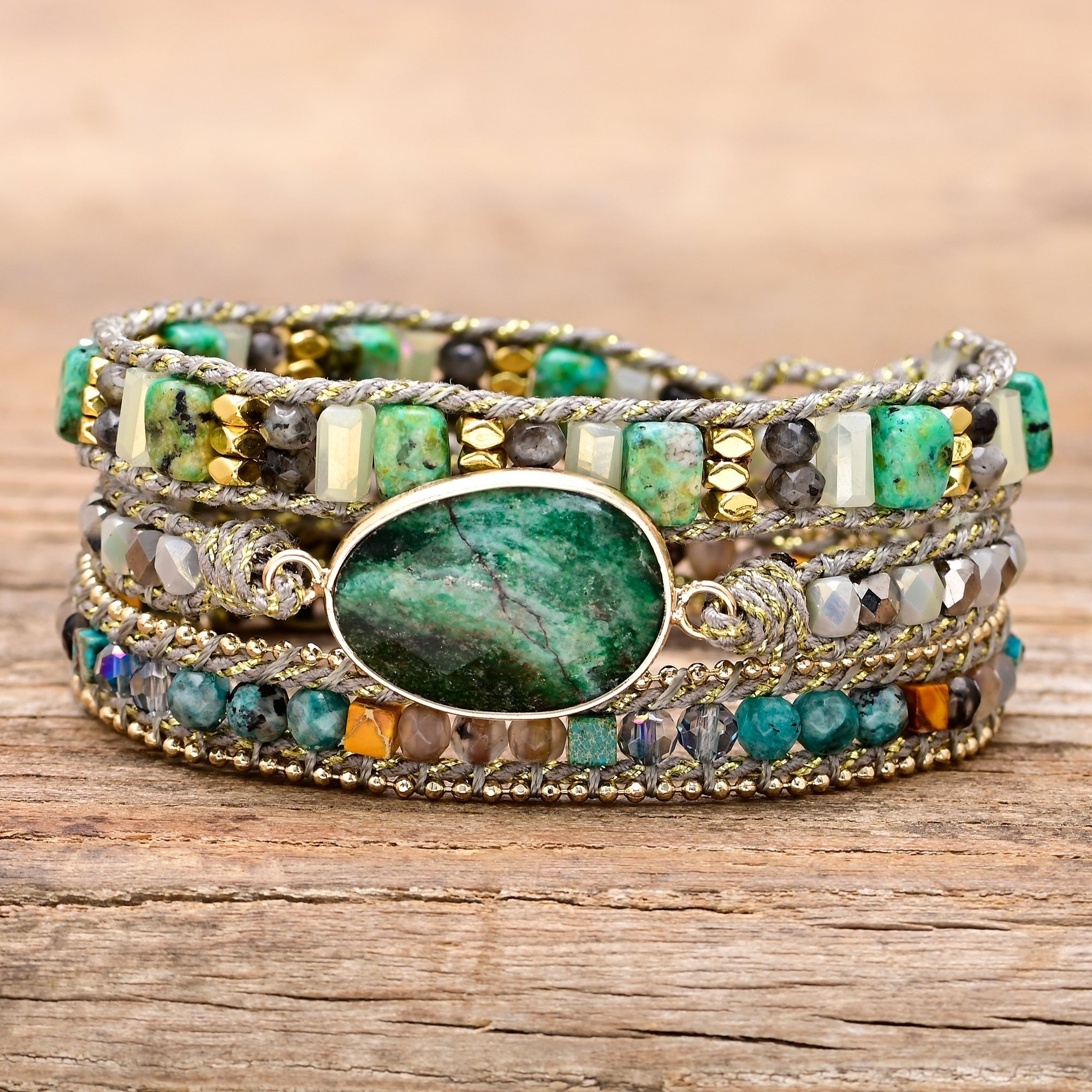 Green Mica Wrap Bracelet | Genuine Leather 0