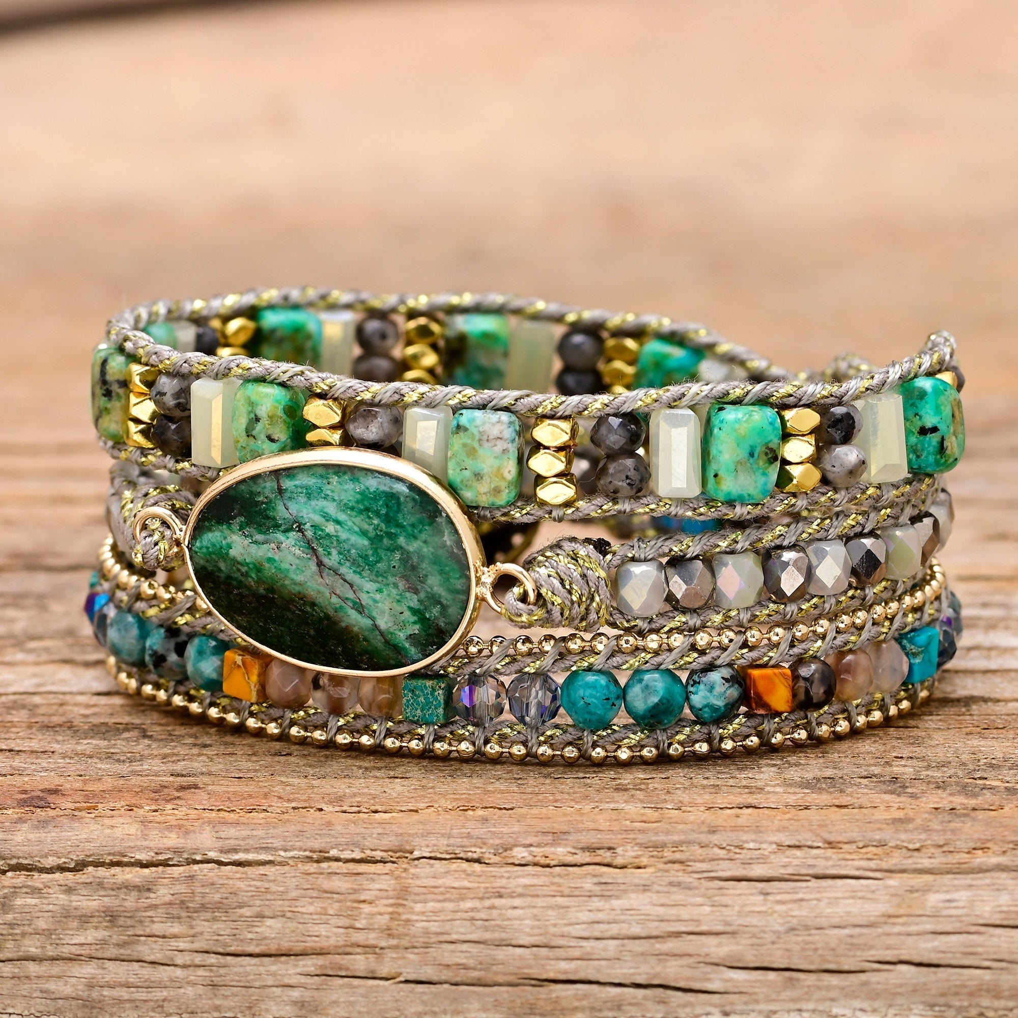 Green Mica Wrap Bracelet | Genuine Leather 1