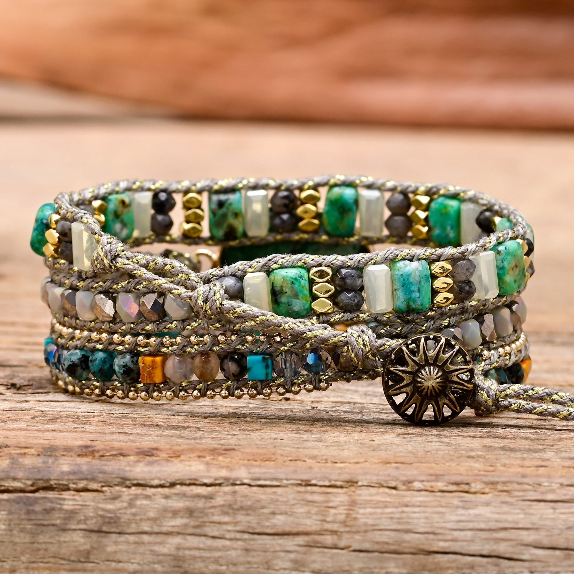 Green Mica Wrap Bracelet | Genuine Leather 2