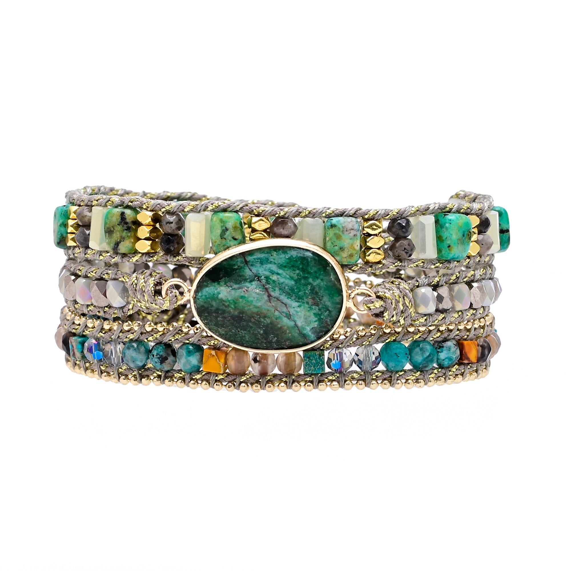 Green Mica Wrap Bracelet | Genuine Leather 3