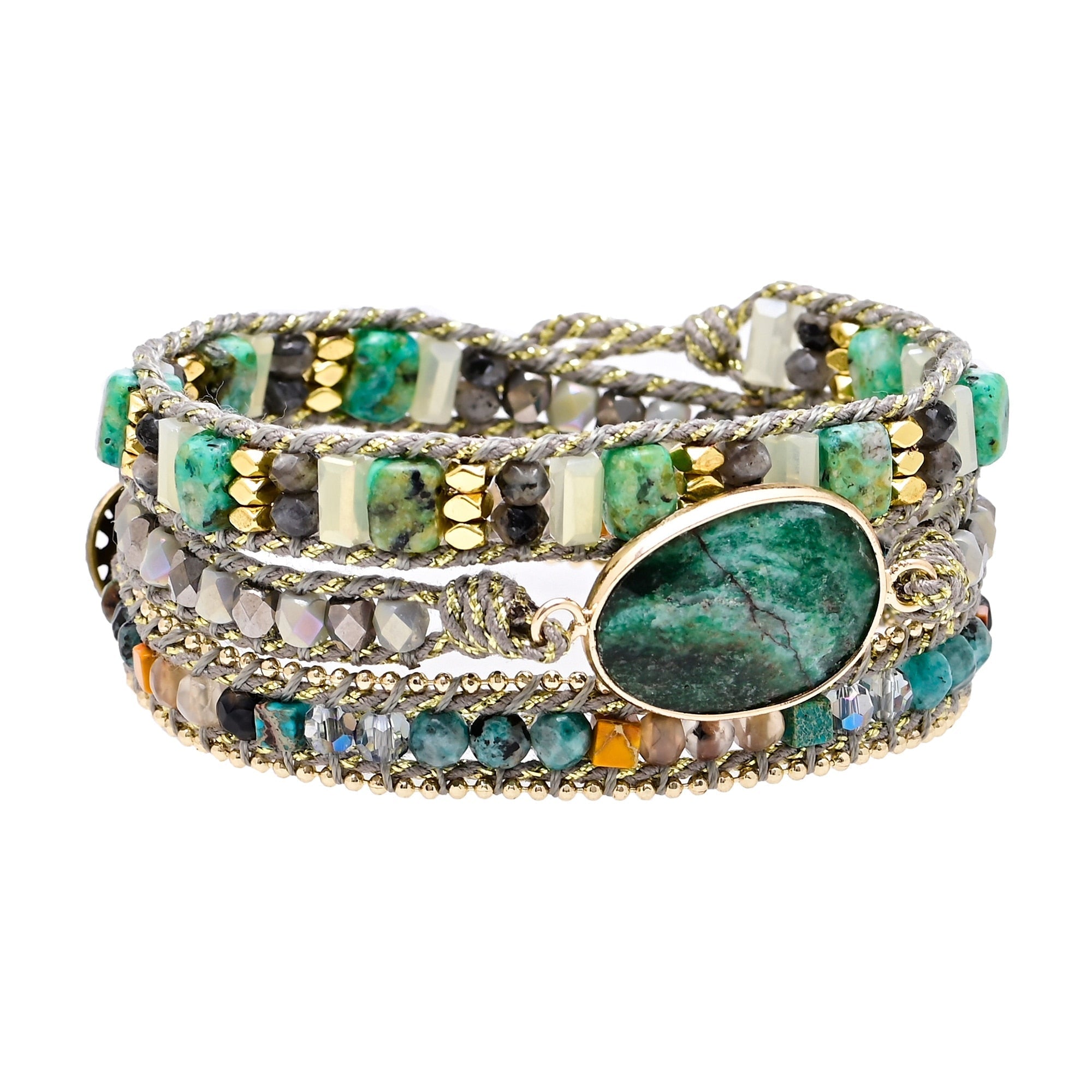 Green Mica Wrap Bracelet | Genuine Leather 4