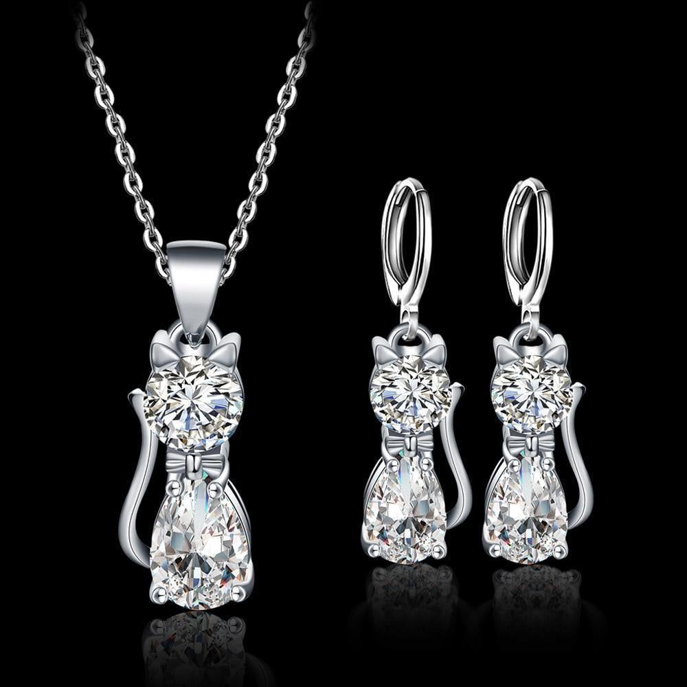Happy Cats Necklace and Earrings Set | Sterling Silver 0